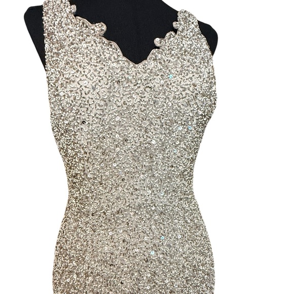 Vintage Scala Silver Hand Beaded 100% Silk Formal Dress Gown - Picture 4 of 16